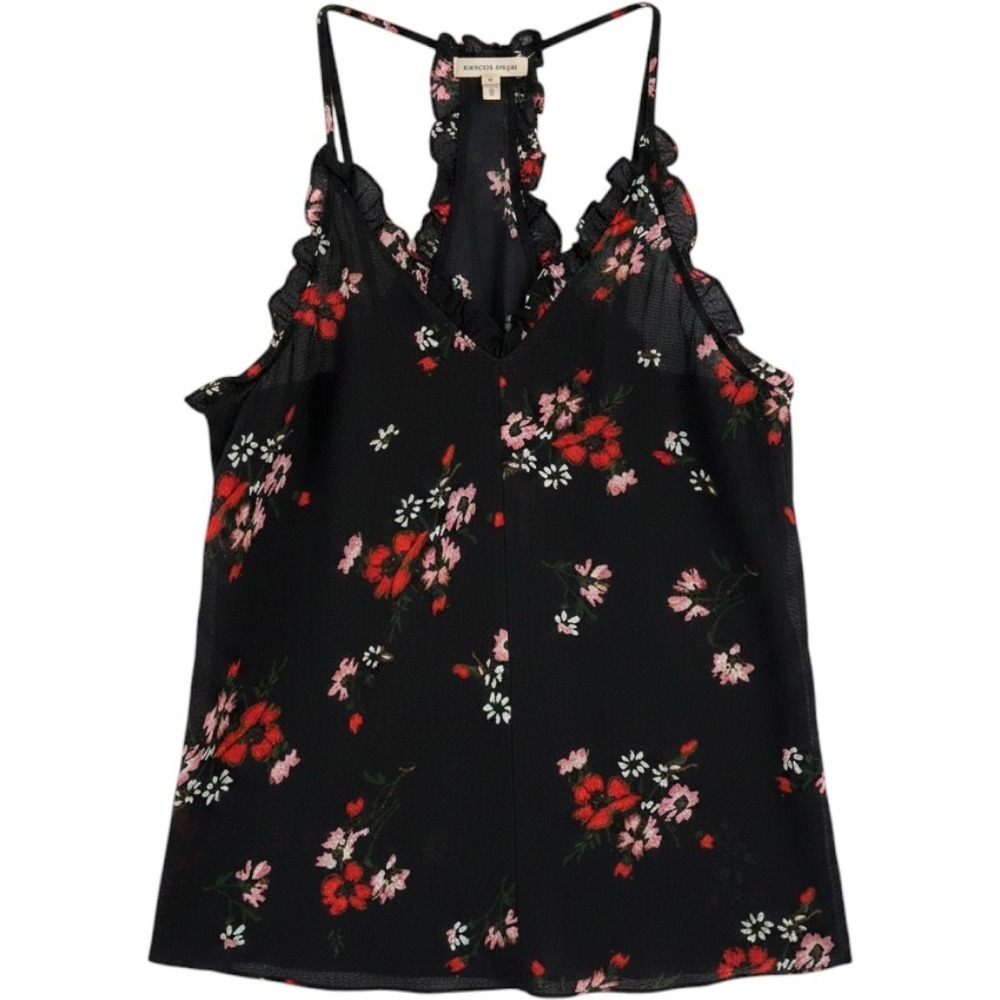 Rebecca Taylor Marguerite Floral Silk Cami Size 2 Black Coquette Boho ChicEUC
